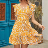 Boho Floral Ruffle Short Mini Dress InsStreet